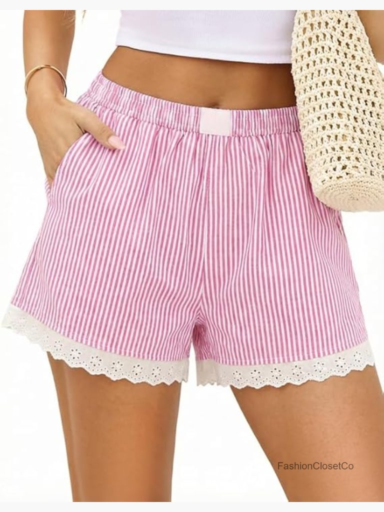 Cotton Pajama Bottoms Boxer Shorts With Pockets Ruffle Or Lace Trim S-2xl